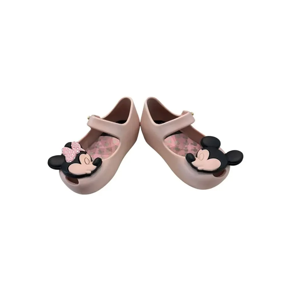 Mini Melissa Kissing Minnie & Mickey Mouse Jelly Mary Jane Shoes Pearl Sz 5